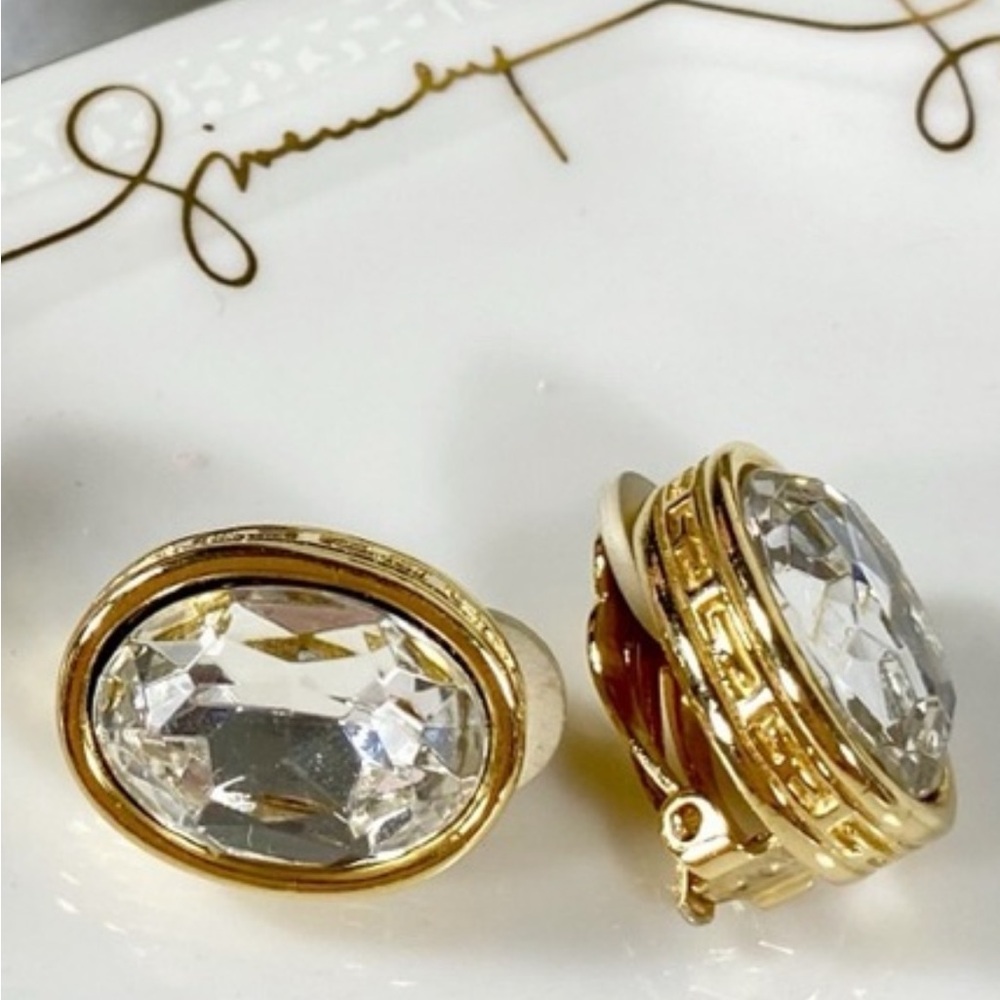 Givenchy Couture Crystal Clip-On Logo Earrings - Picture 1 of 12
